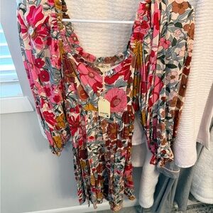 JODIFL Floral Midi Dress - Pink, Red, and Brown